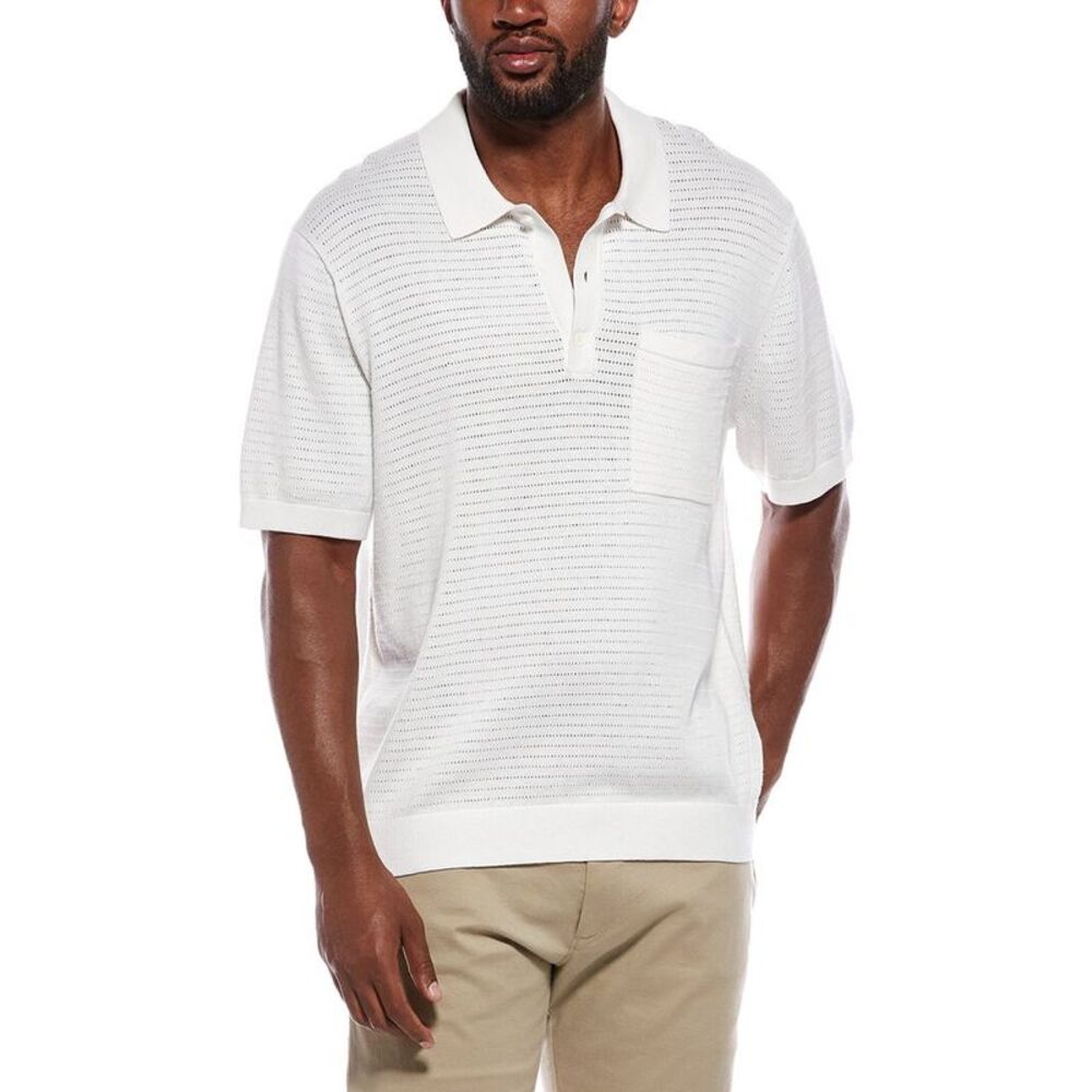 Madewell Mens  Pointelle Stitch Silk-Blend Polo Sweater, White